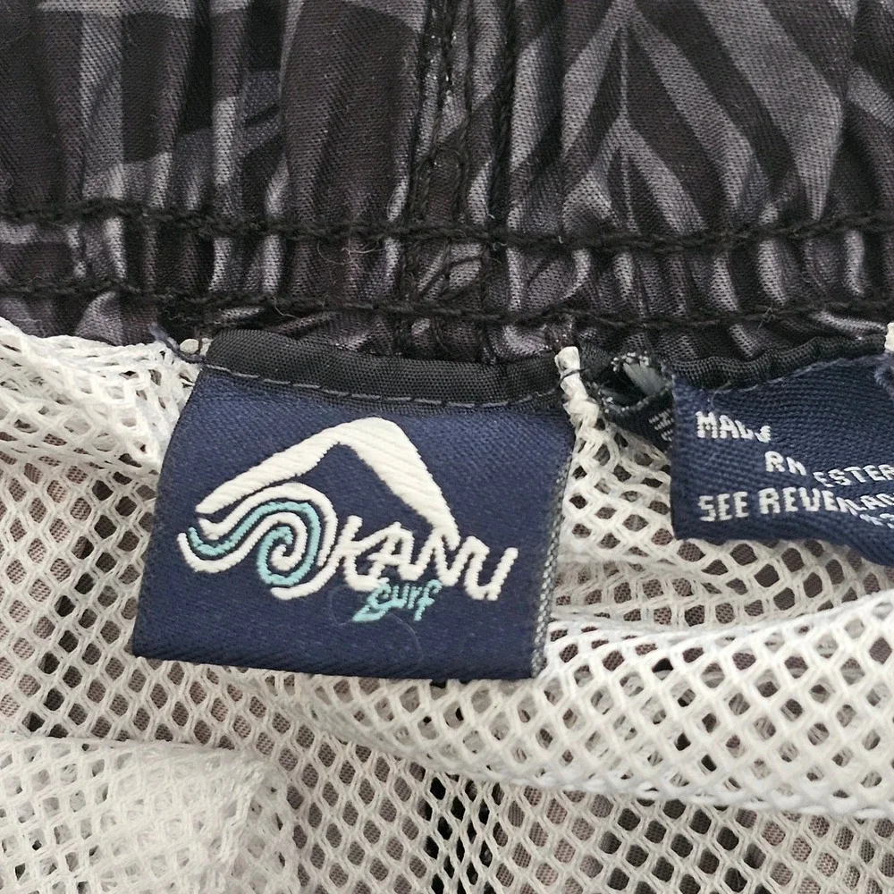 Kanu Surf Mens 3X‎ Swim Trunks Black Grey Palm Leaf Cargo Board Shorts Mesh